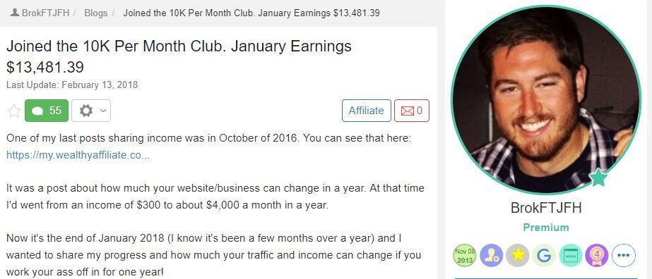 Brok's results with wealthyaffiliate.com