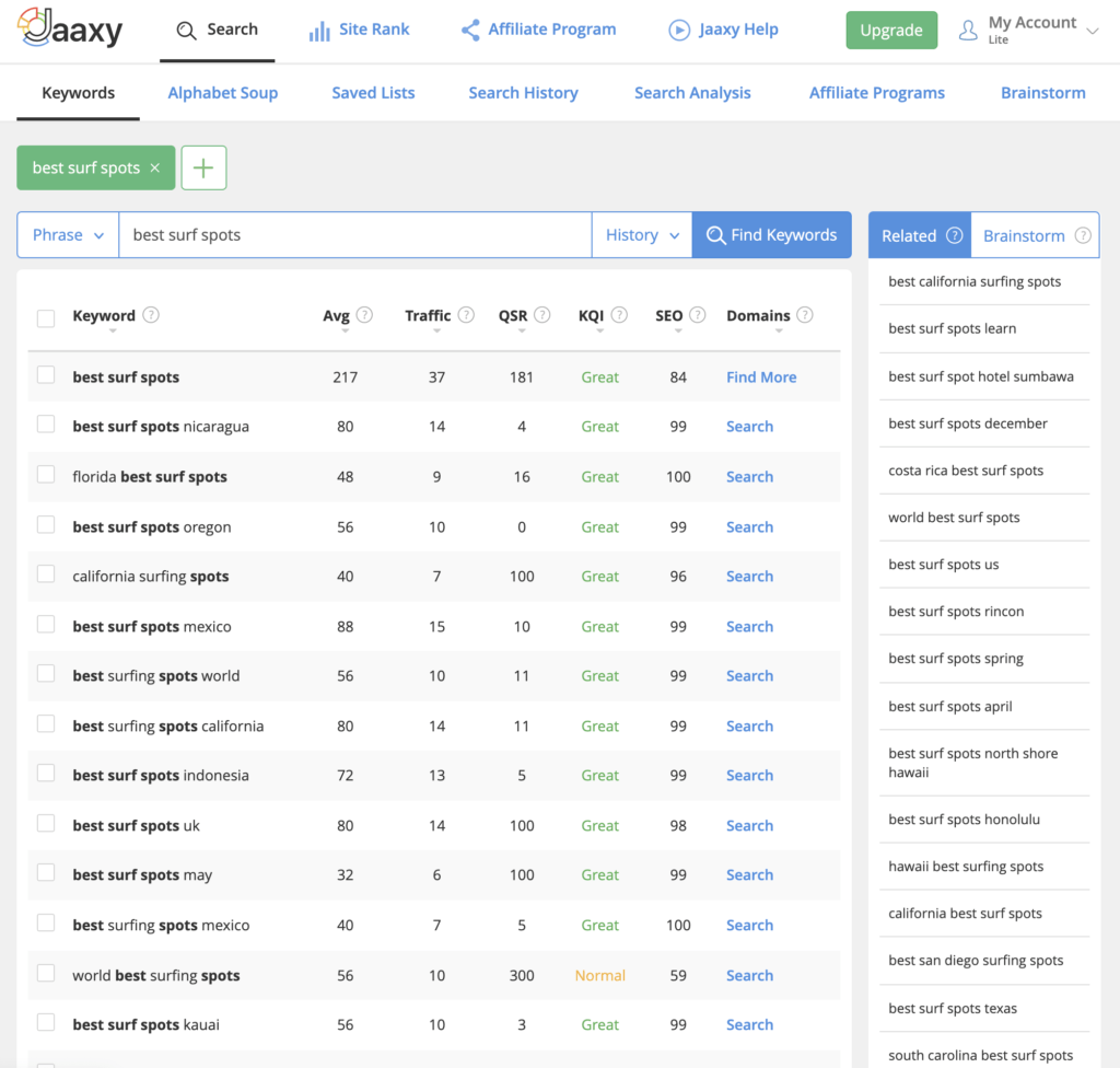 keyword research on Jaaxy