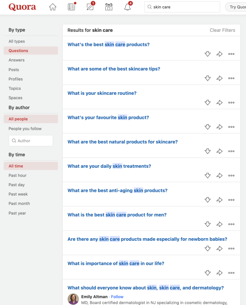 searching for skin care on quora.com