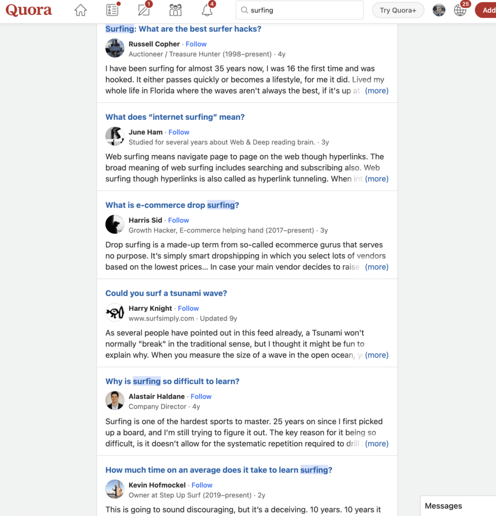 search surfing on quora